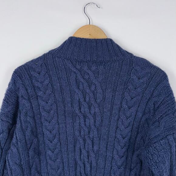 Woolovers Sweater L Blue Chunky Fisherman Cable Heavyweight 100% British Wool - Picture 7 of 12